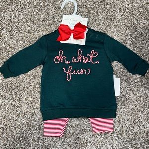 Baby Girls Oh What Fun Long Sleeve Top & Stripe Leggings Set 3M